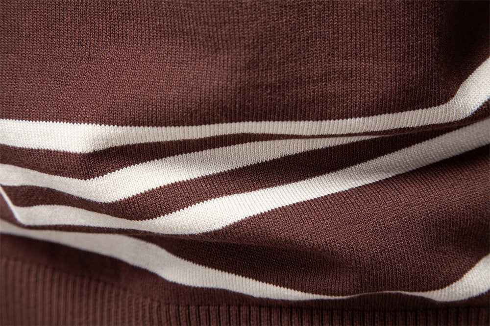 Men’s Striped Long Sleeve Knit Polo Sweater