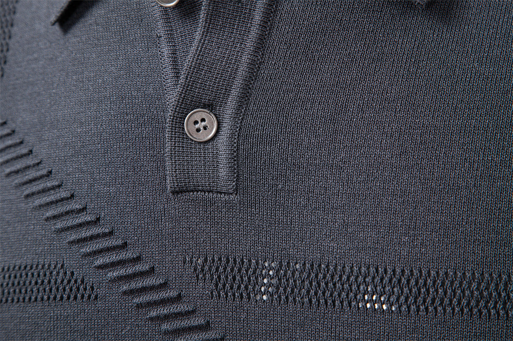 Men’s Jacquard Knit Long Sleeve Polo Shirt