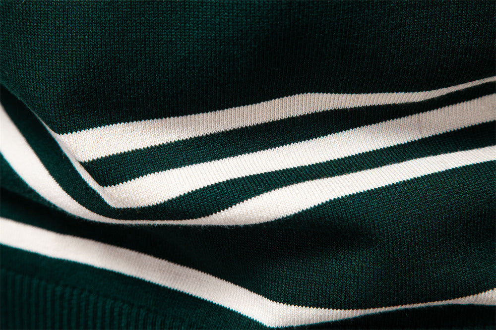 Men’s Striped Long Sleeve Knit Polo Sweater