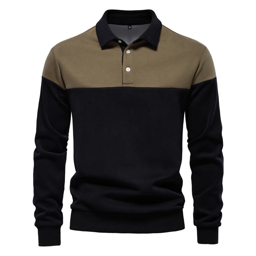 Men’s Colorblock Long Sleeve Polo Sweatshirt
