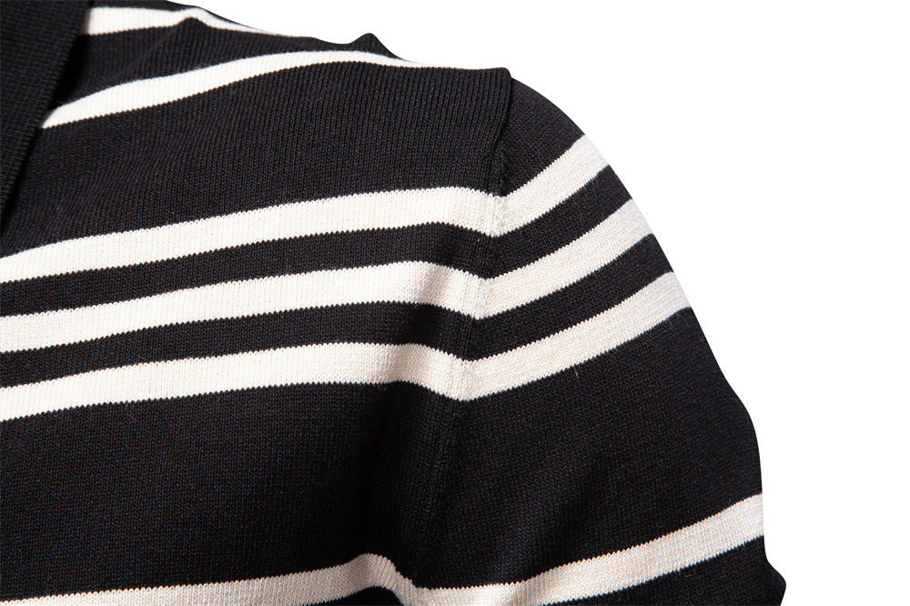 Men’s Striped Long Sleeve Knit Polo Sweater