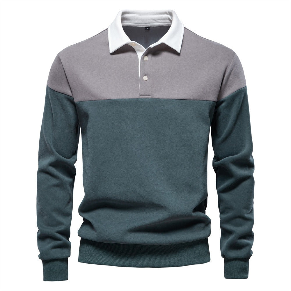Men’s Colorblock Long Sleeve Polo Sweatshirt