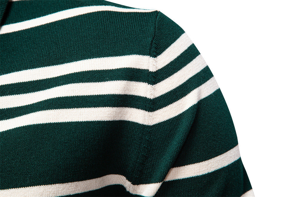Men’s Striped Long Sleeve Knit Polo Sweater