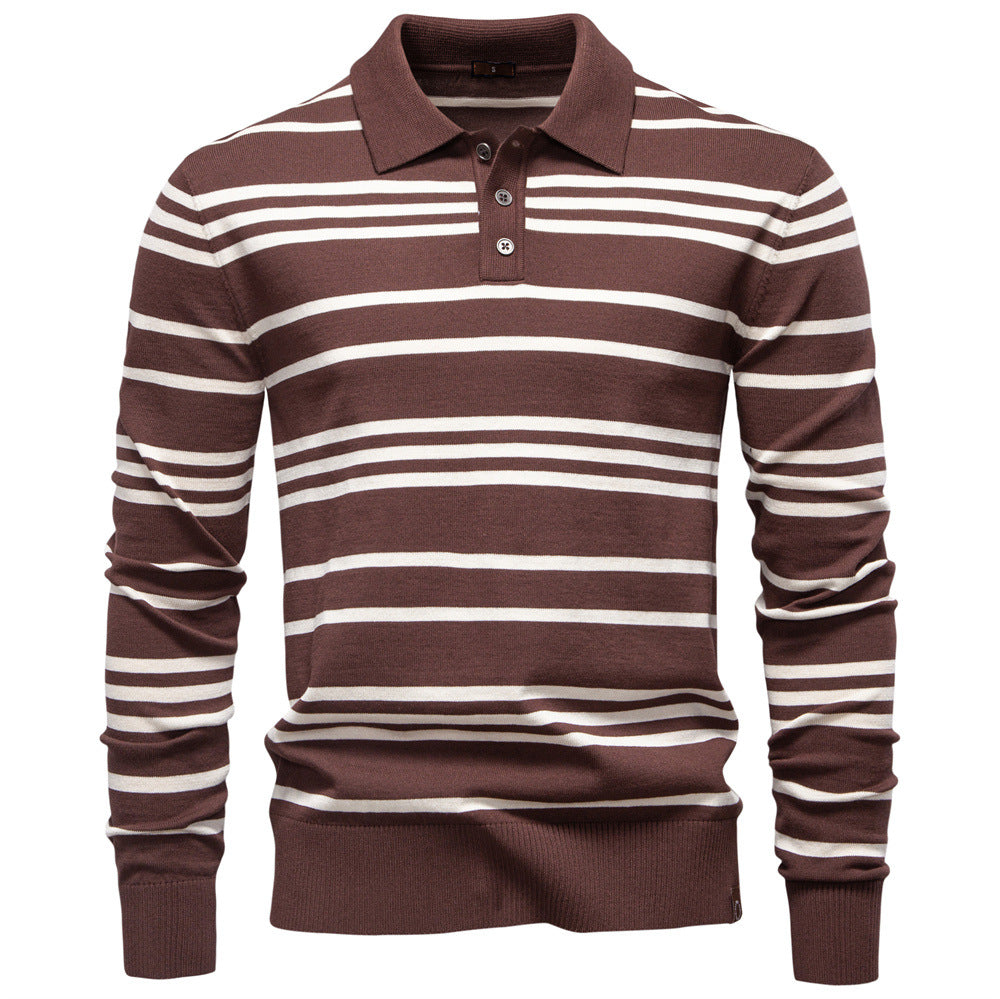 Men’s Striped Long Sleeve Knit Polo Sweater