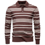 Men’s Striped Long Sleeve Knit Polo Sweater