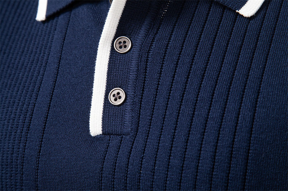 Men’s Contrast Trim Textured Knit Polo Sweater