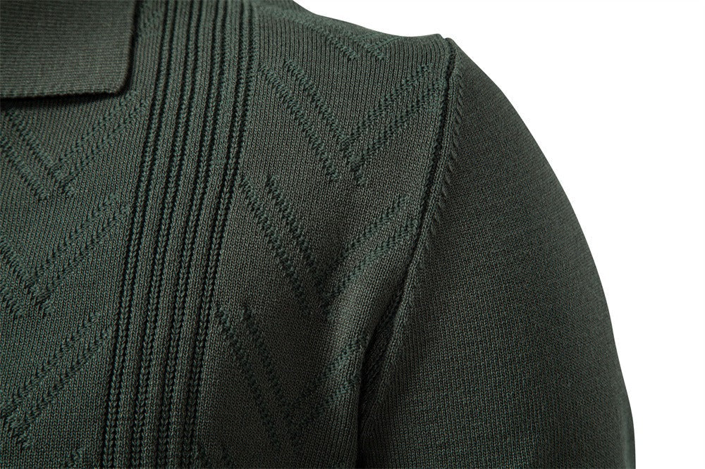 Men’s Jacquard Open Collar Knit Sweater