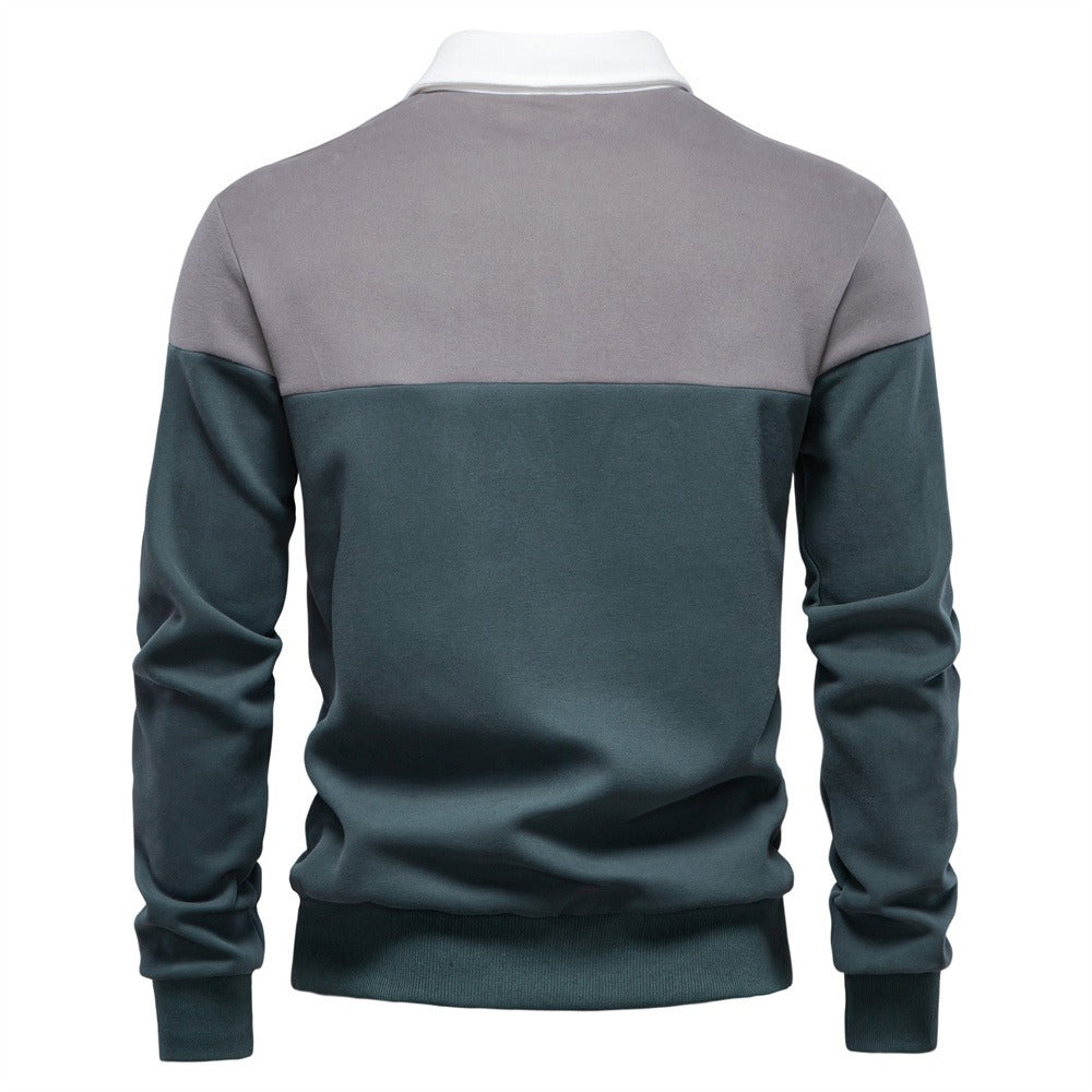 Men’s Colorblock Long Sleeve Polo Sweatshirt