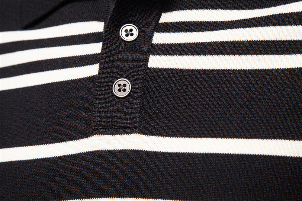 Men’s Striped Long Sleeve Knit Polo Sweater