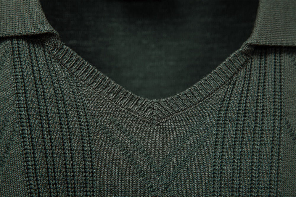 Men’s Jacquard Open Collar Knit Sweater