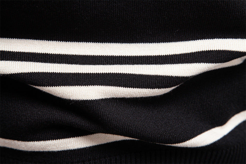 Men’s Striped Long Sleeve Knit Polo Sweater