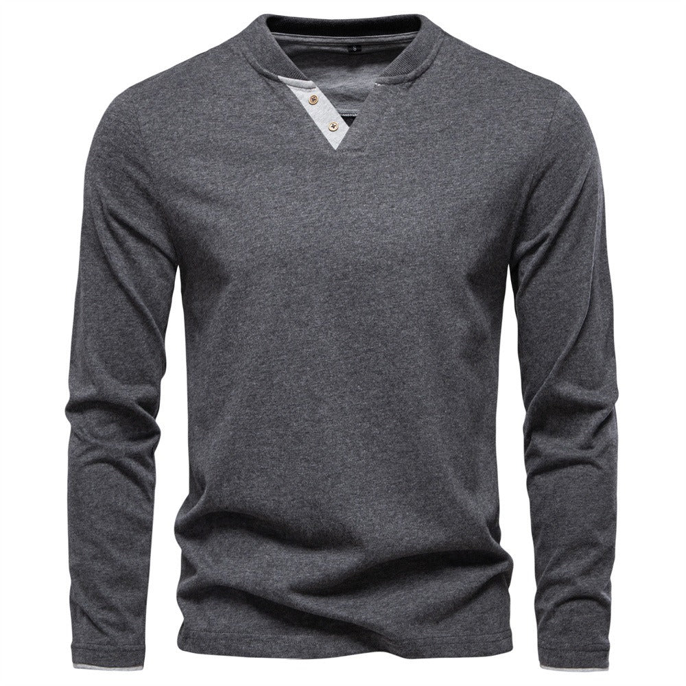 Men’s Contrast V-Neck Long Sleeve T-Shirt