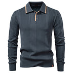 Men’s Contrast Trim Textured Knit Polo Sweater