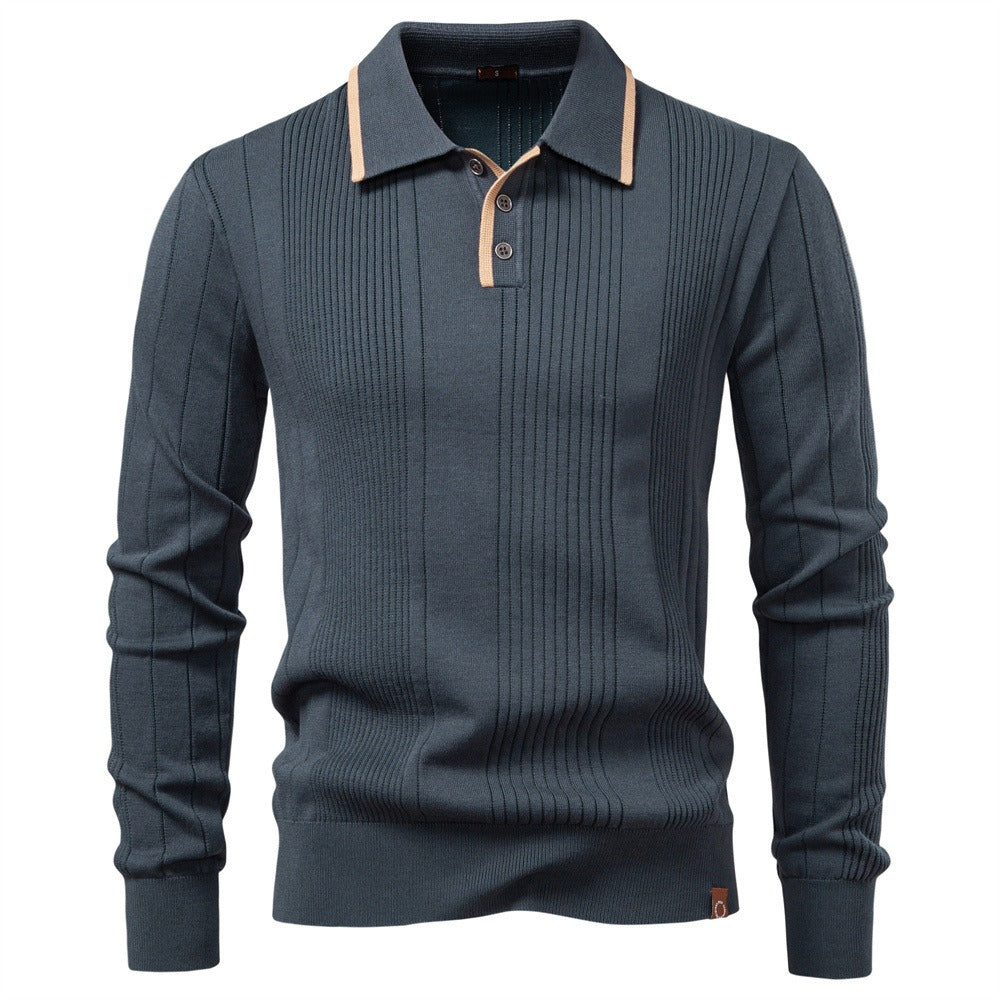 Men’s Contrast Trim Textured Knit Polo Sweater