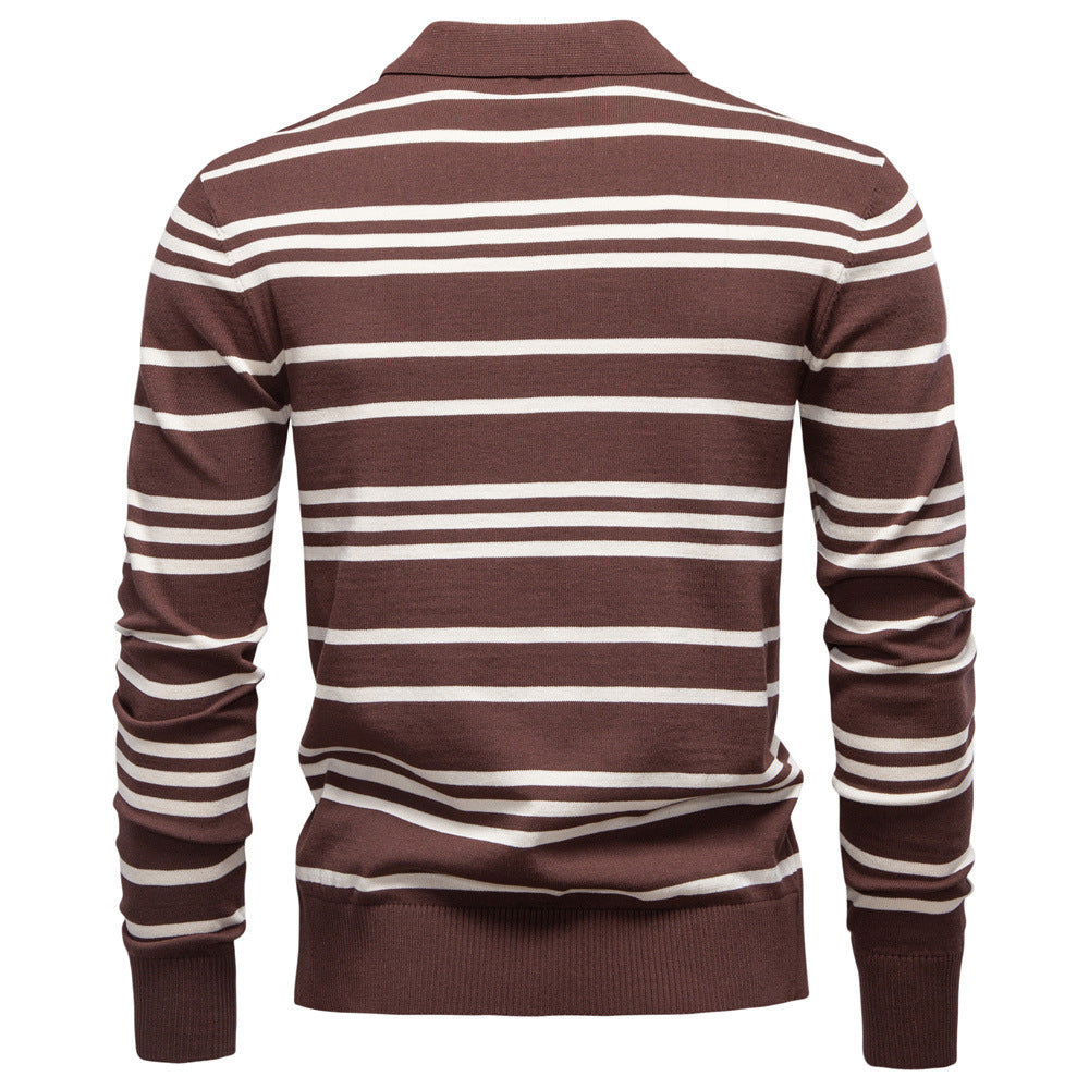 Men’s Striped Long Sleeve Knit Polo Sweater