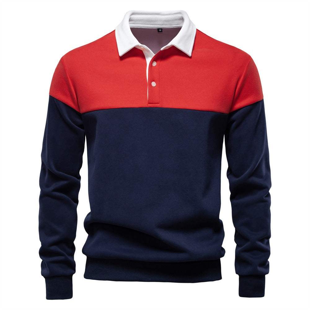Men’s Colorblock Long Sleeve Polo Sweatshirt