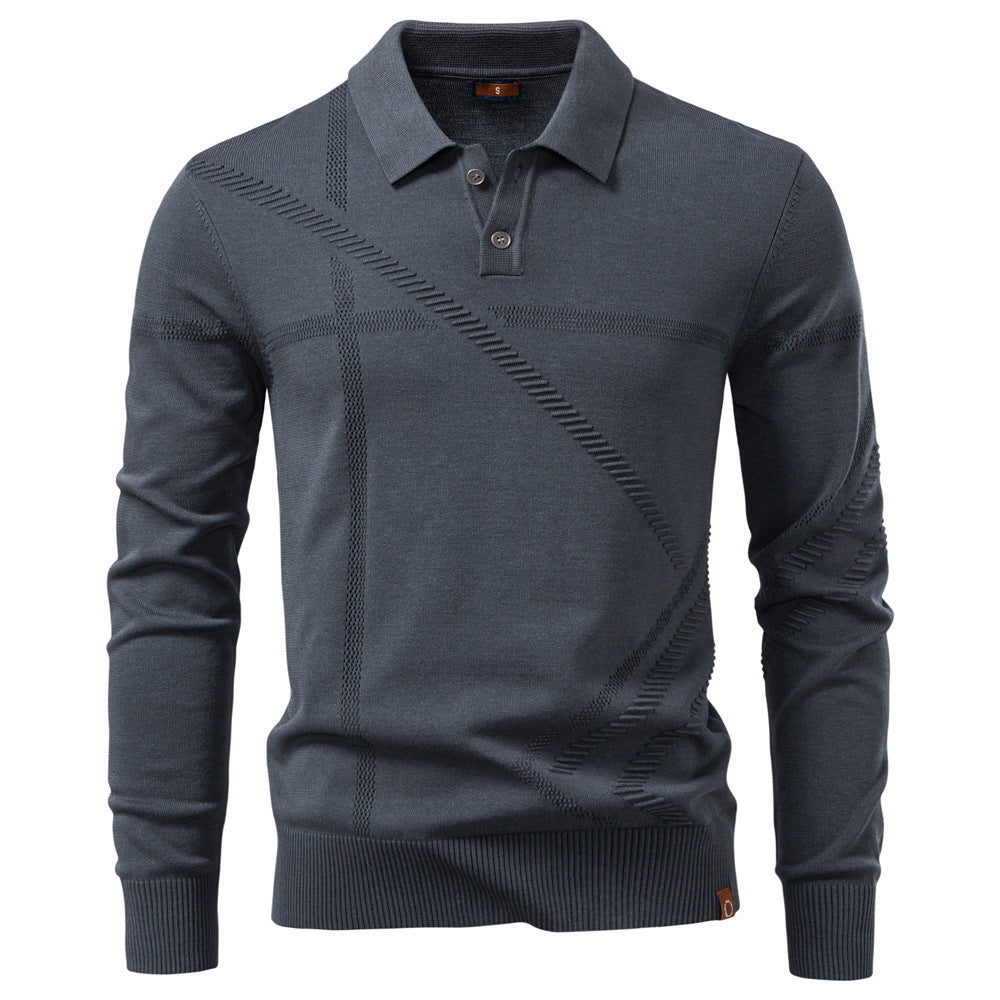 Men’s Jacquard Knit Long Sleeve Polo Shirt