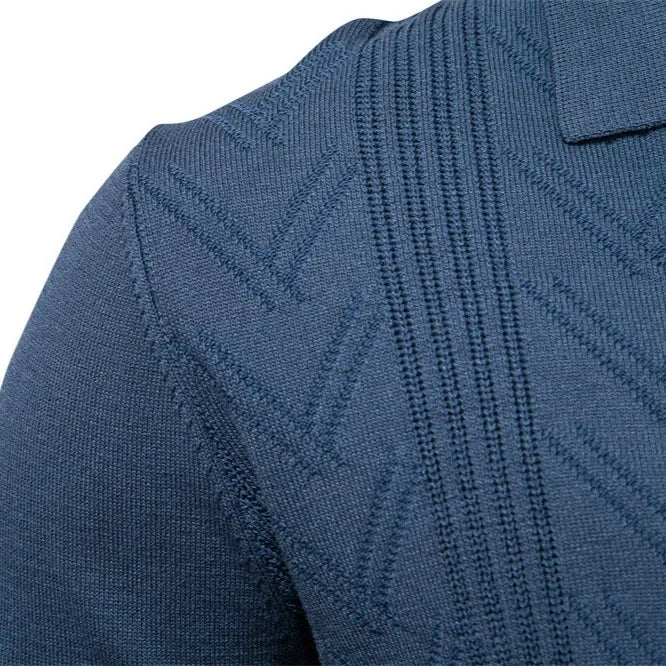 Men’s Jacquard Open Collar Knit Sweater