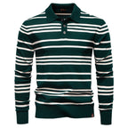 Men’s Striped Long Sleeve Knit Polo Sweater