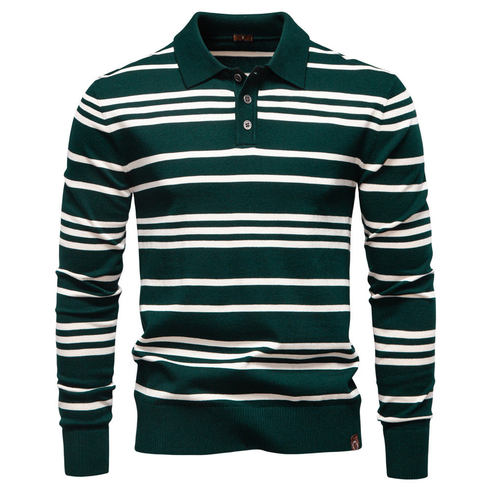 Men’s Striped Long Sleeve Knit Polo Sweater