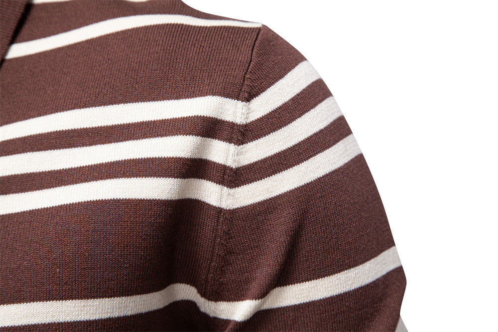 Men’s Striped Long Sleeve Knit Polo Sweater