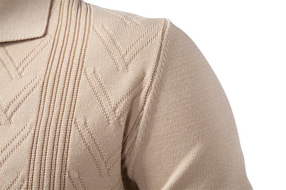 Men’s Jacquard Open Collar Knit Sweater