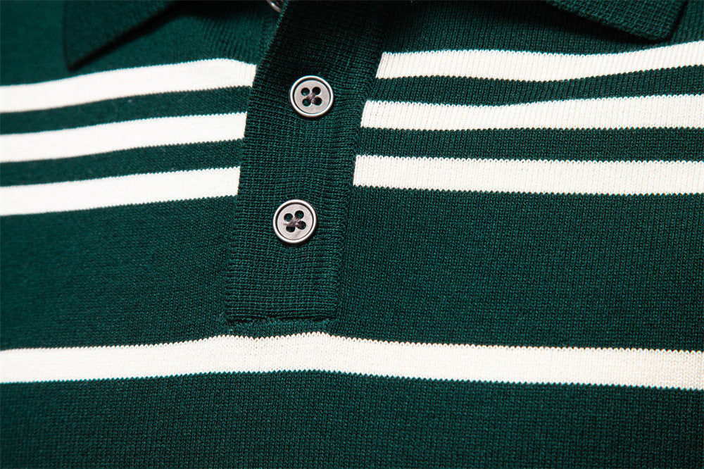 Men’s Striped Long Sleeve Knit Polo Sweater