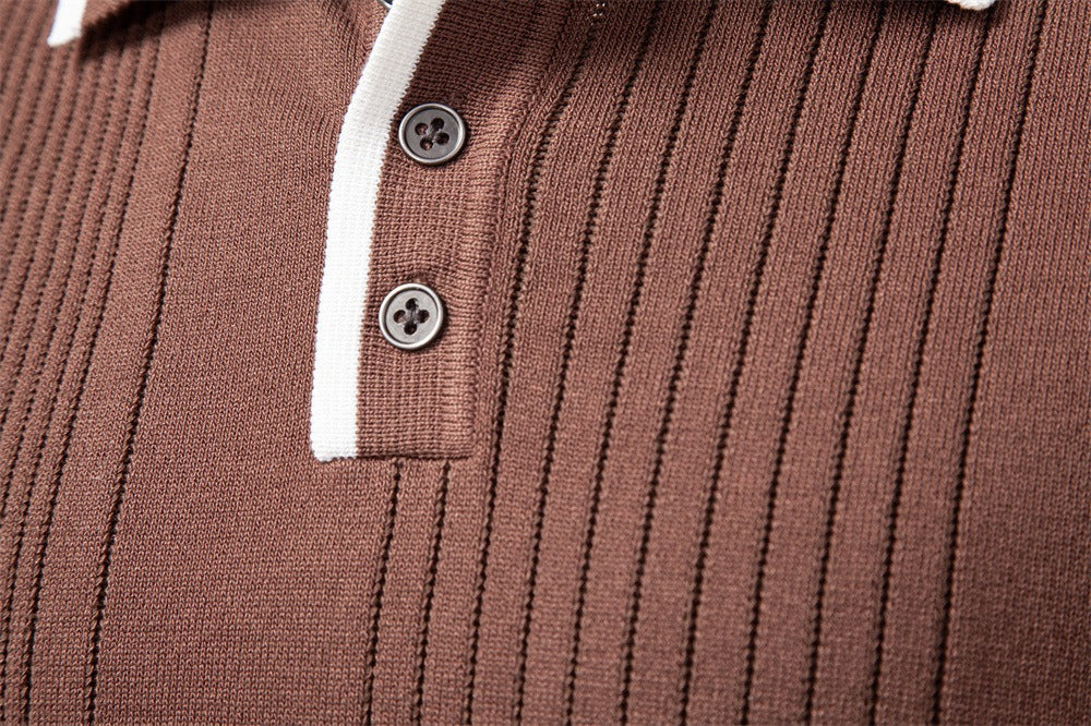 Men’s Contrast Trim Textured Knit Polo Sweater