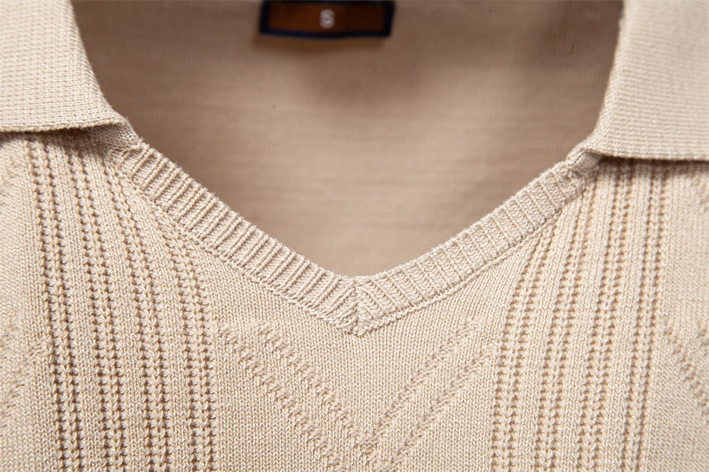 Men’s Jacquard Open Collar Knit Sweater