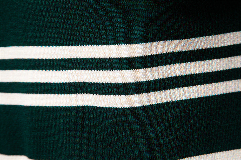 Men’s Striped Long Sleeve Knit Polo Sweater