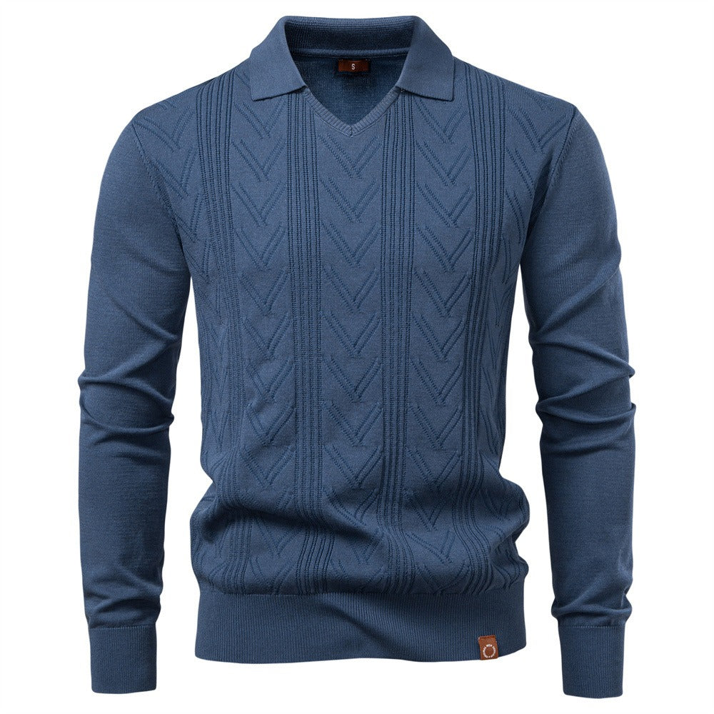 Men’s Jacquard Open Collar Knit Sweater