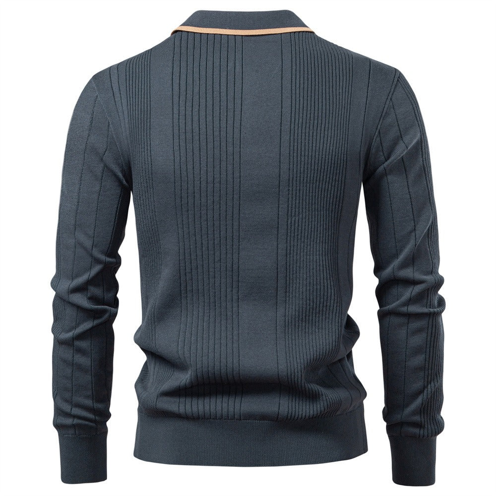 Men’s Contrast Trim Textured Knit Polo Sweater