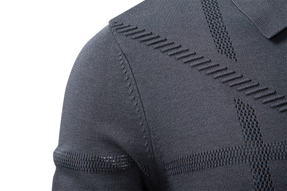 Men’s Jacquard Knit Long Sleeve Polo Shirt