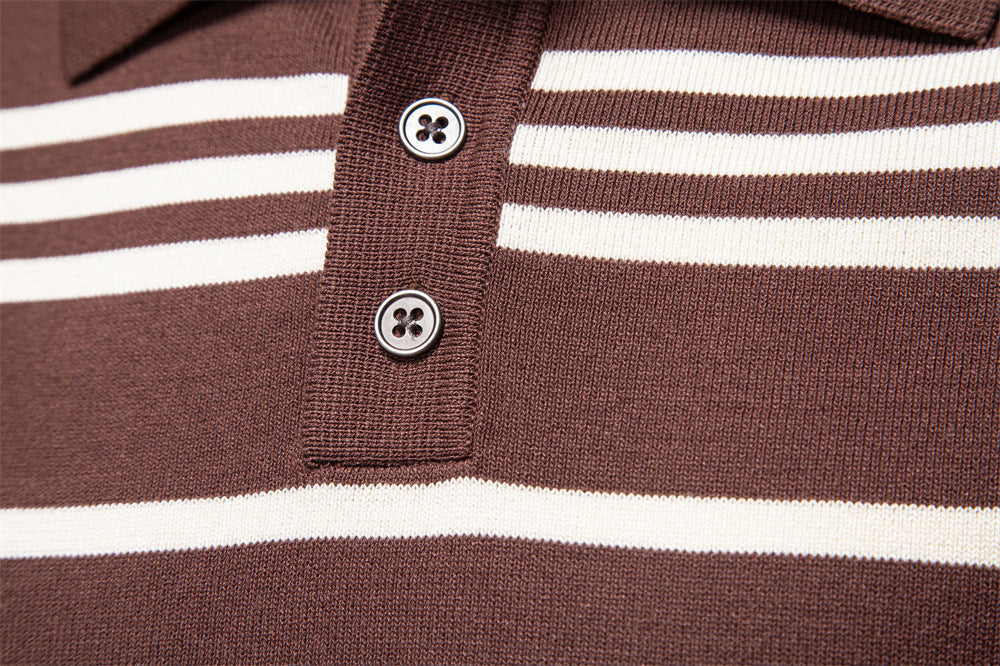 Men’s Striped Long Sleeve Knit Polo Sweater