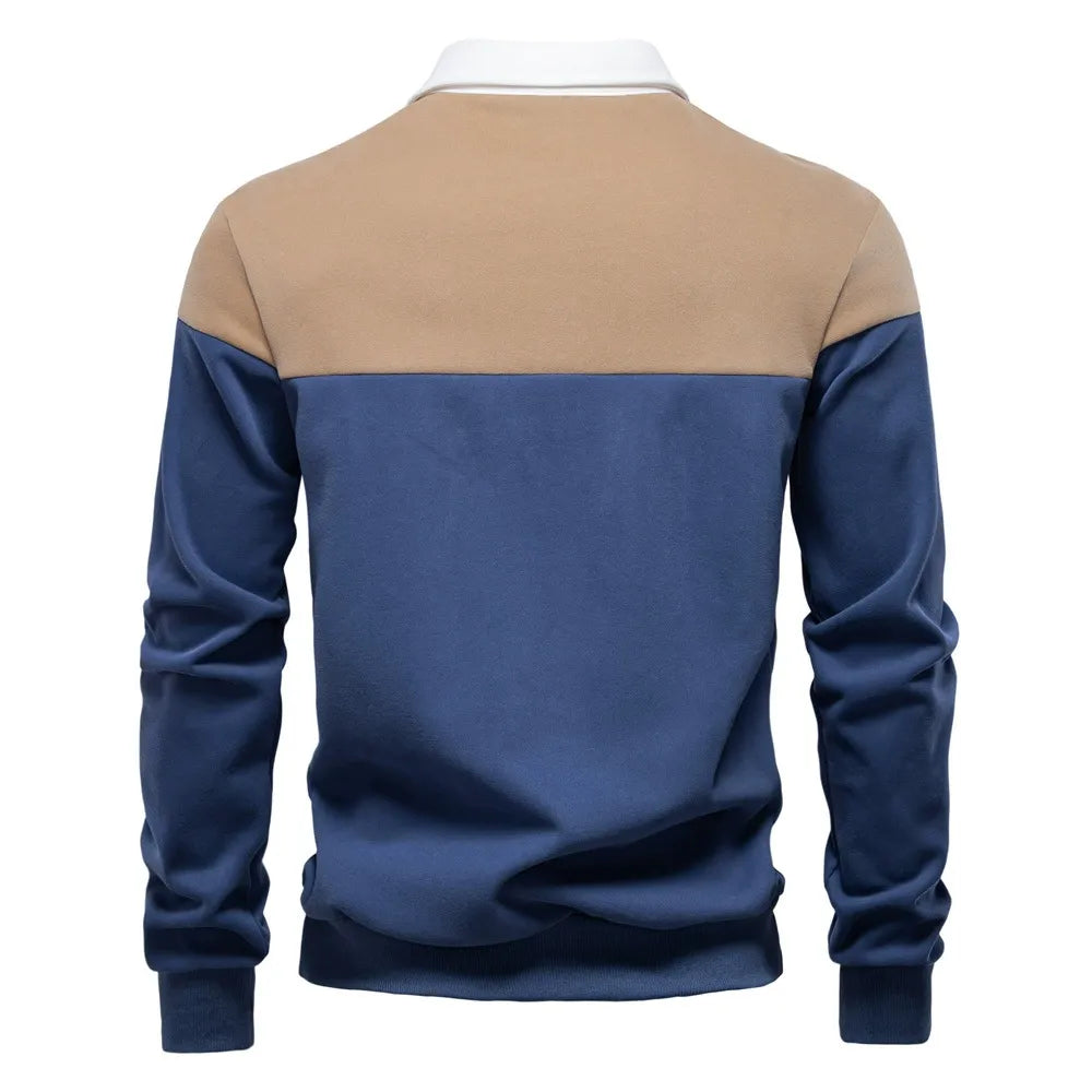 Men’s Colorblock Long Sleeve Polo Sweatshirt