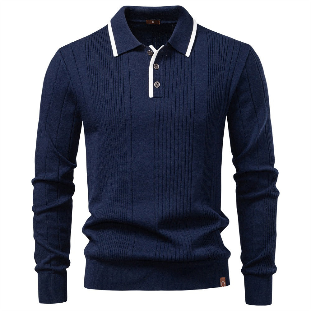 Men’s Contrast Trim Textured Knit Polo Sweater