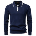 Men’s Contrast Trim Textured Knit Polo Sweater