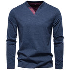Men’s Contrast V-Neck Long Sleeve T-Shirt