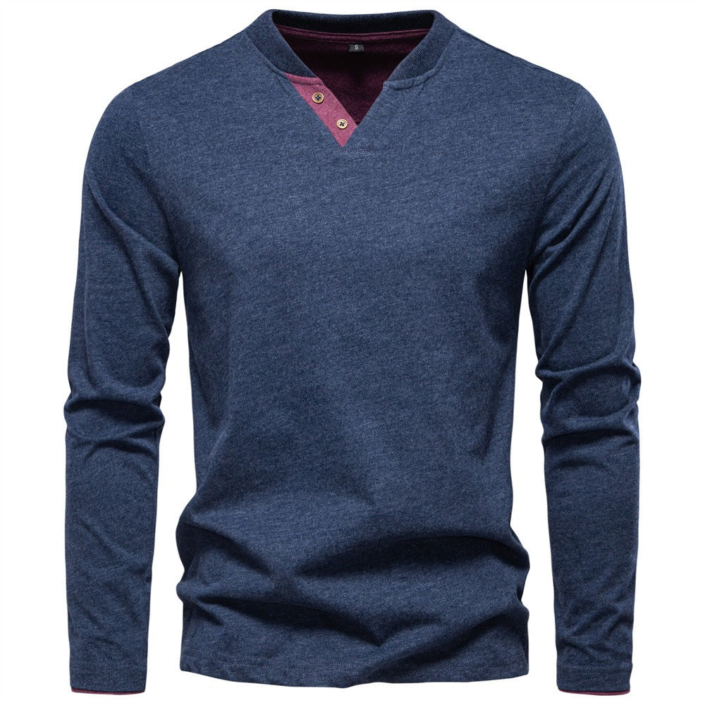 Men’s Contrast V-Neck Long Sleeve T-Shirt