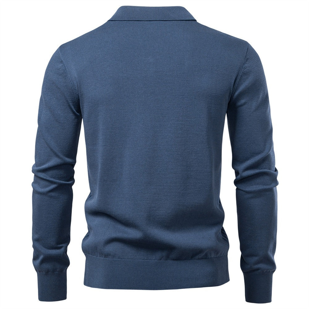 Men’s Jacquard Open Collar Knit Sweater