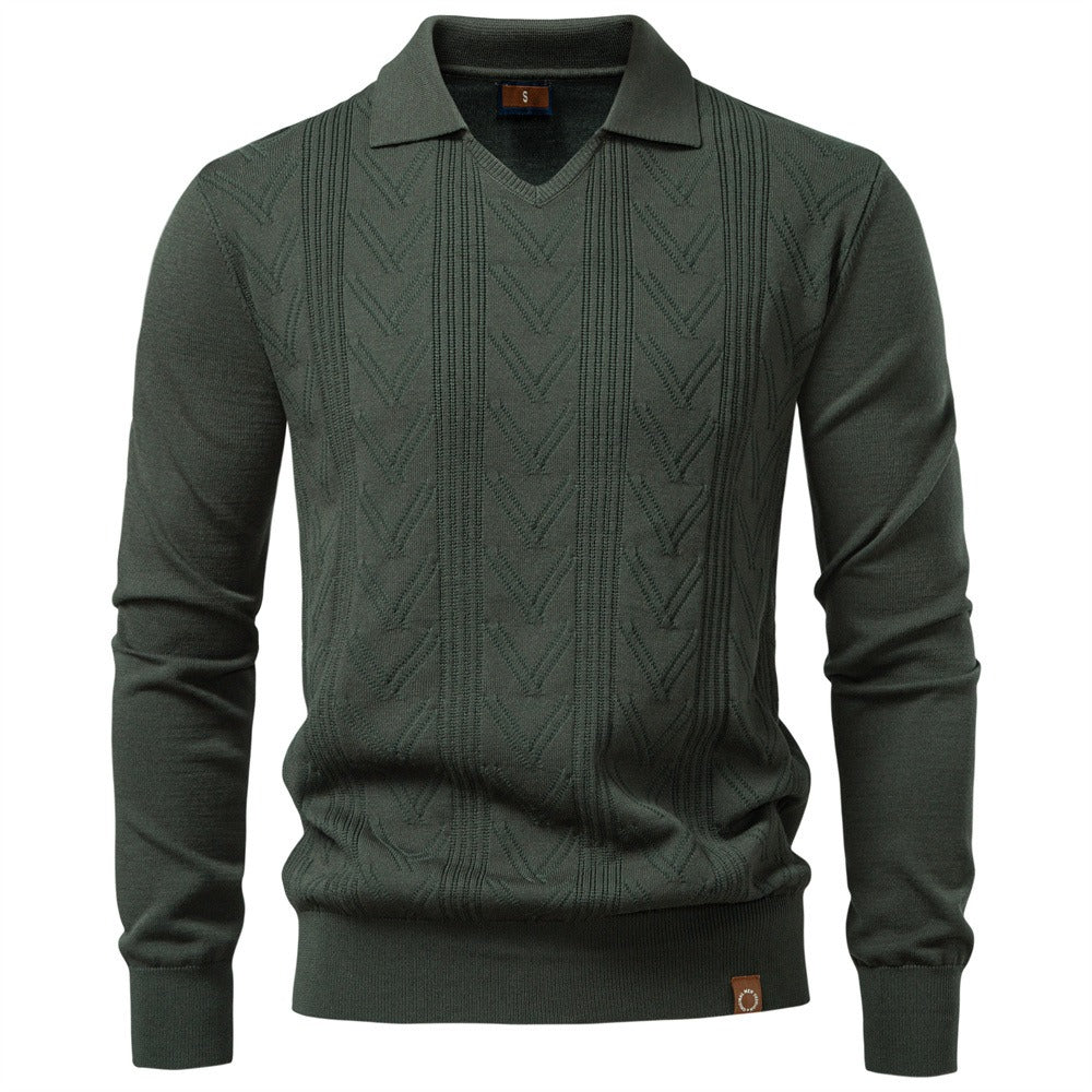 Men’s Jacquard Open Collar Knit Sweater