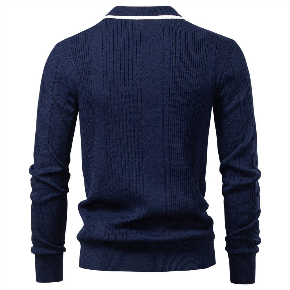 Men’s Contrast Trim Textured Knit Polo Sweater