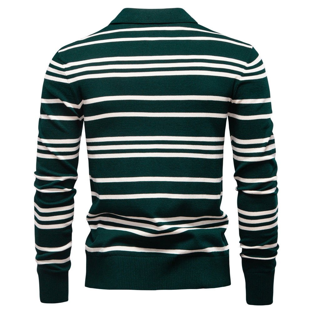 Men’s Striped Long Sleeve Knit Polo Sweater
