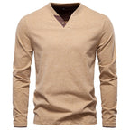 Men’s Contrast V-Neck Long Sleeve T-Shirt