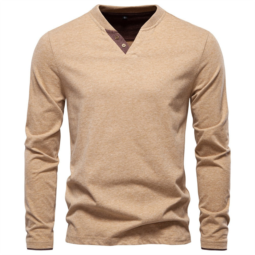 Men’s Contrast V-Neck Long Sleeve T-Shirt