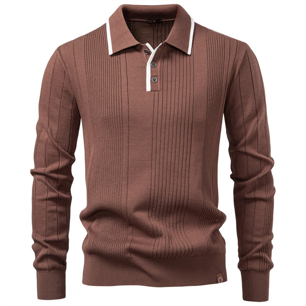 Men’s Contrast Trim Textured Knit Polo Sweater