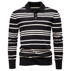 Men’s Striped Long Sleeve Knit Polo Sweater