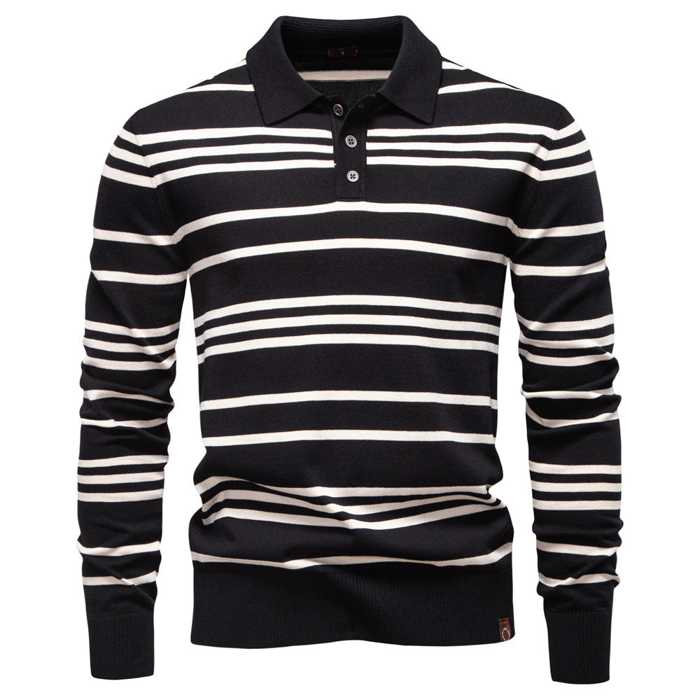 Men’s Striped Long Sleeve Knit Polo Sweater