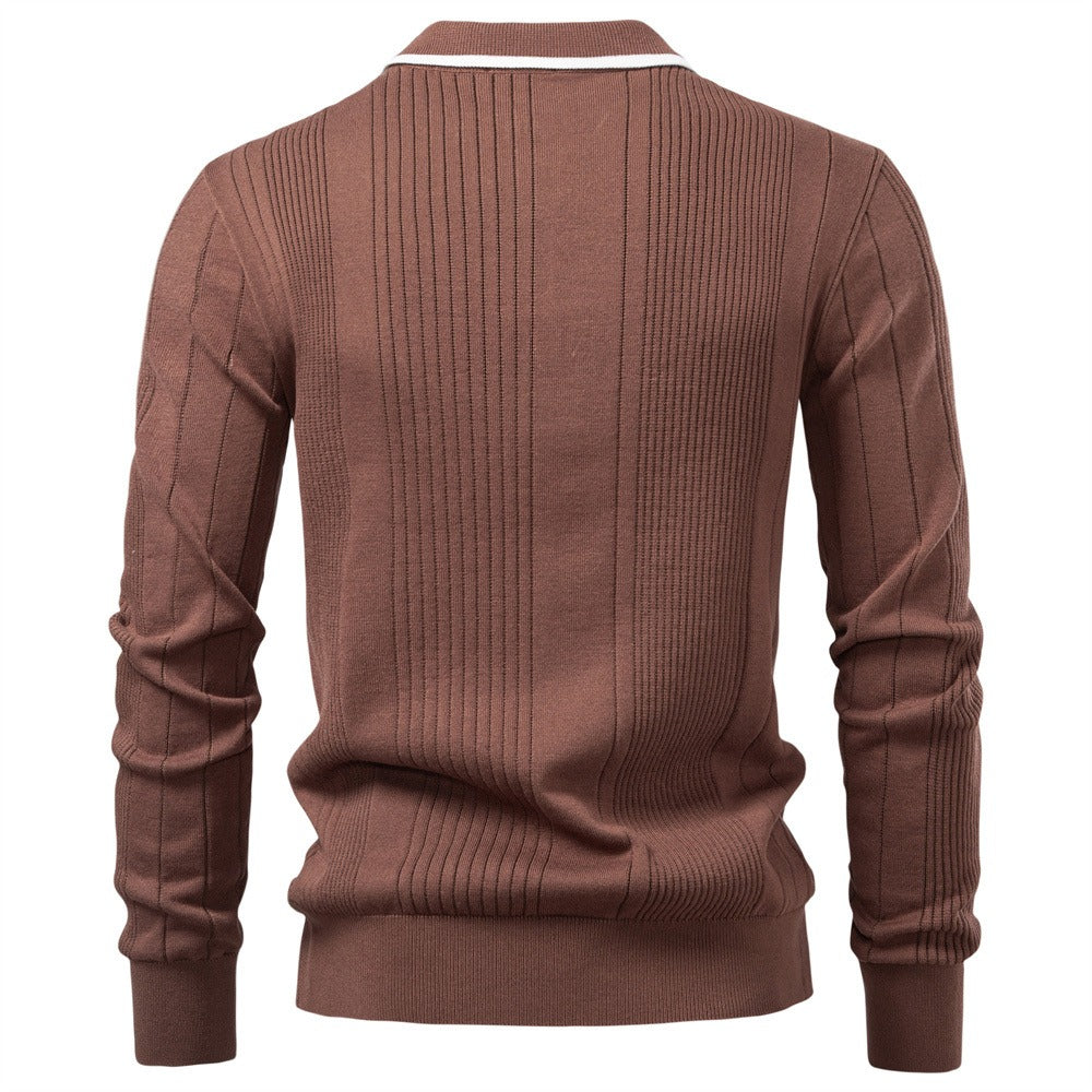 Men’s Contrast Trim Textured Knit Polo Sweater