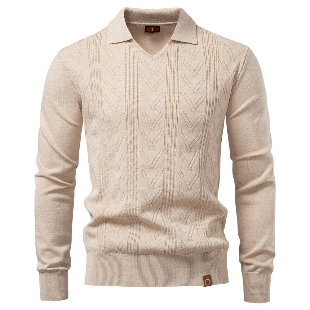 Men’s Jacquard Open Collar Knit Sweater
